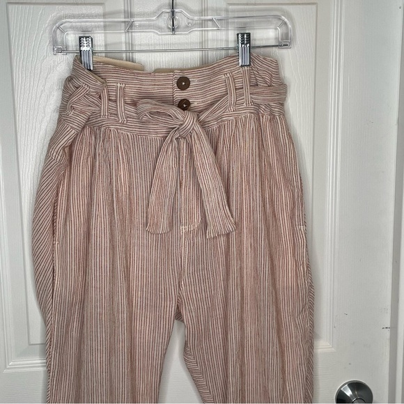 Free People Rumors Yarn Dye Harem Pants Red Stripe High Waist Tie Belt Boho 8 - Picture 5 of 15